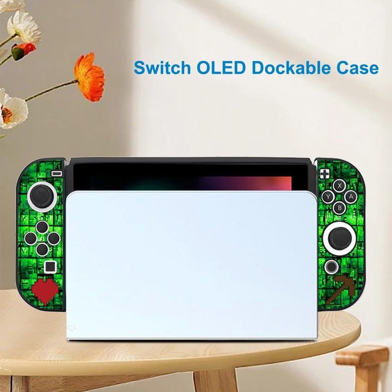 Sunmike Protective Case for Nintendo Switch OLED, Switch OLED Case & Cute Thumb Grips Caps Soft Dockable Cases Shock-Absorbent & Anti-Scratch Slim Cover Silicone Cases Protector & 4 Pcs Joystick Cover, Green - Image 5